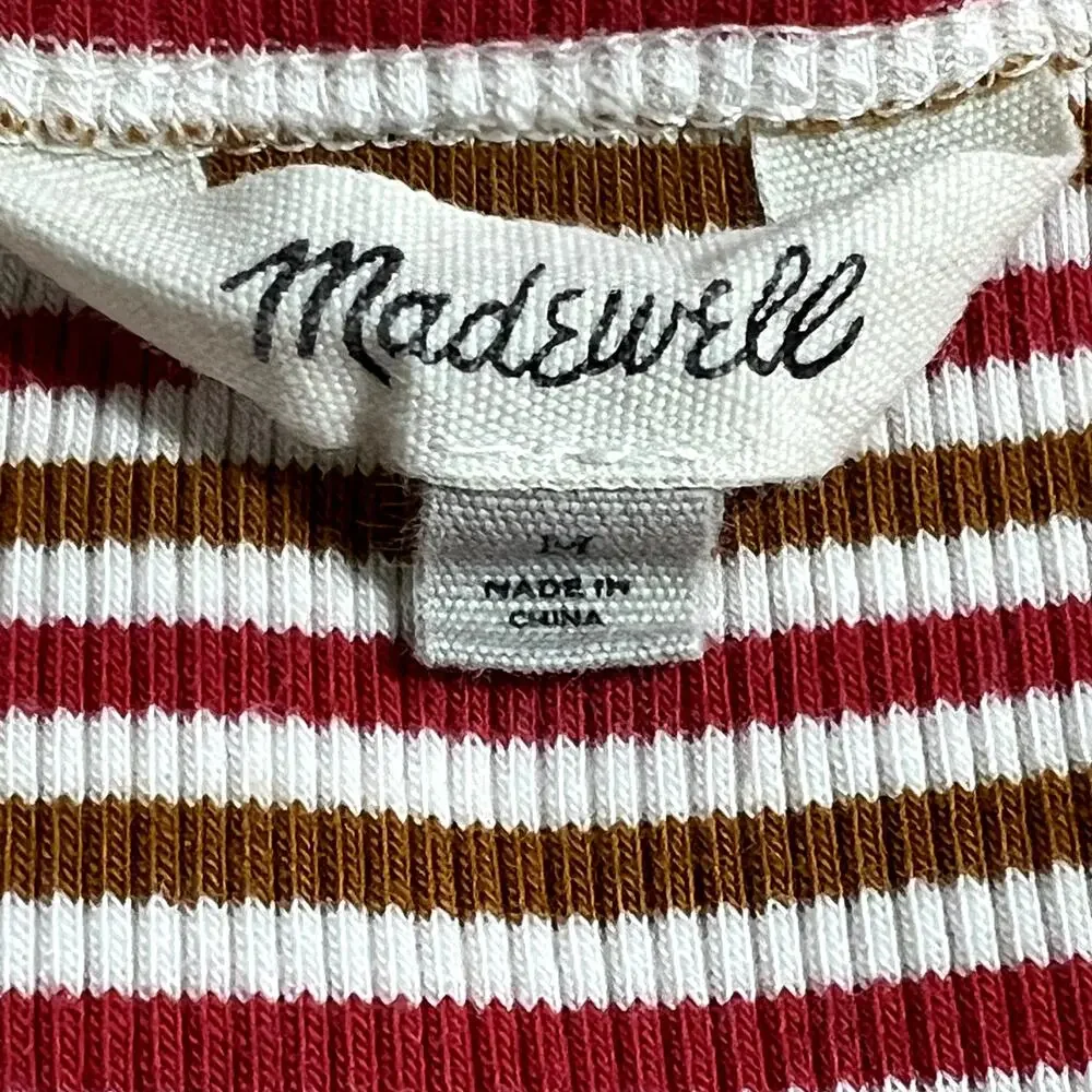 Madewell Swingy Tee Dress in Stripe Red Burnt Orange White Womens Medium - Picture 9 of 11